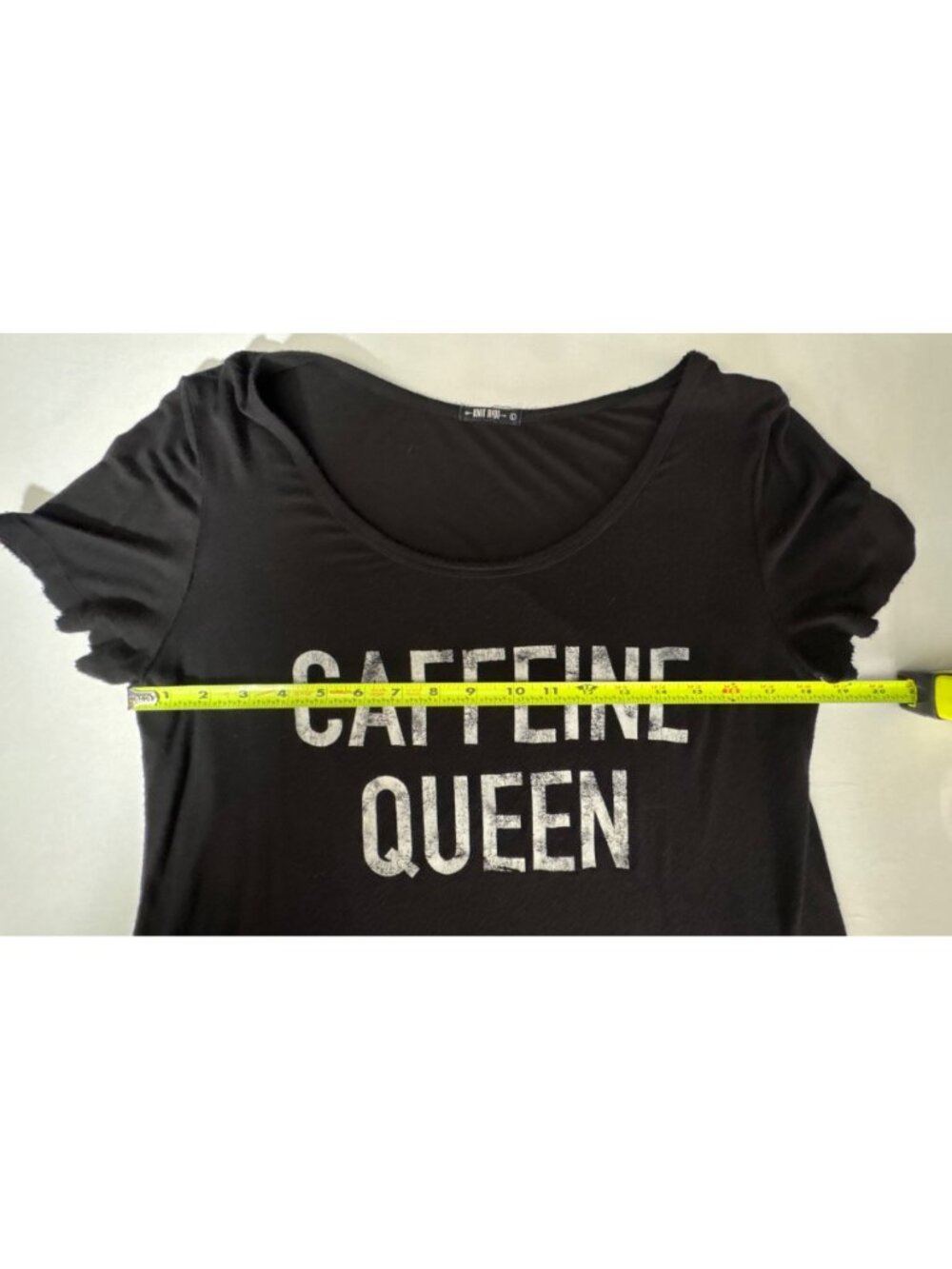 Knit Riot Caffeine Queen Coffee Lover Distressed Women's Black Scoop Neck Tee - Picture 7 of 8
